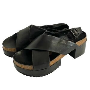 Robert Clergerie Chunky Leather Platform Slingback Sandals Size 9.5 Black